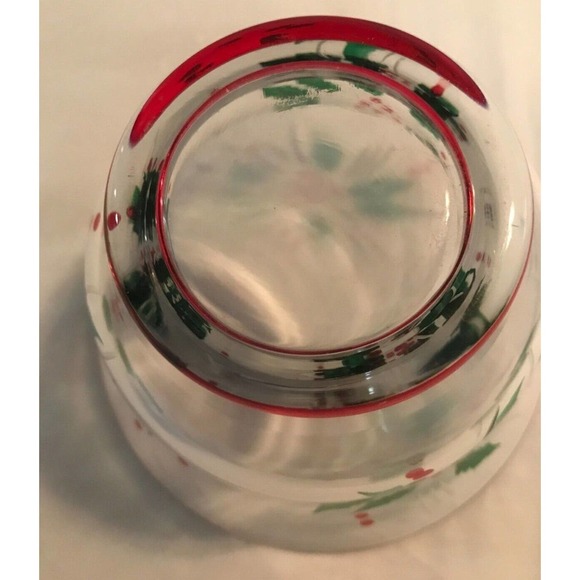 Gorham "FESTIVE HOLLY" 5" Crystal Candy Dish Hand-painted And Hand-cut - Picture 7 of 9